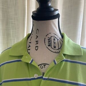 Brooks Brothers Lime Green Polo with Blue & White Stripes - Men's Size Small